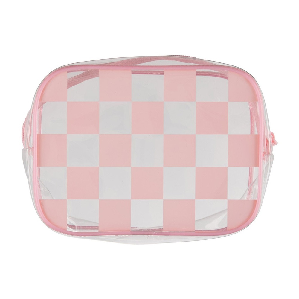 Pink & Clear Checkered Cosmetic Bag